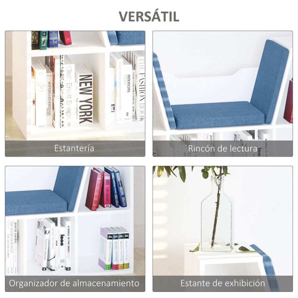 Libreria con Cuscino 6 Cubi ¨C Minimal ¨C 102x30x61 Bianco e Blu