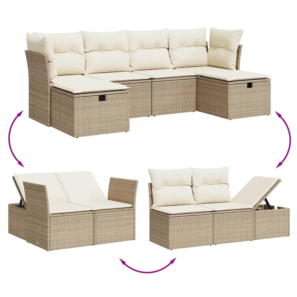 Set Divano da Giardino 6 pz con Cuscini Beige in Polyrattan 3265342