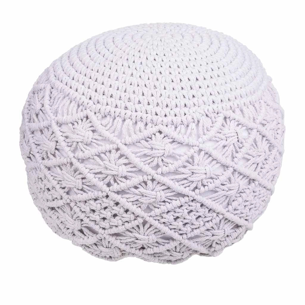 Puf in cotone intrecciato bianco 45x45x33h