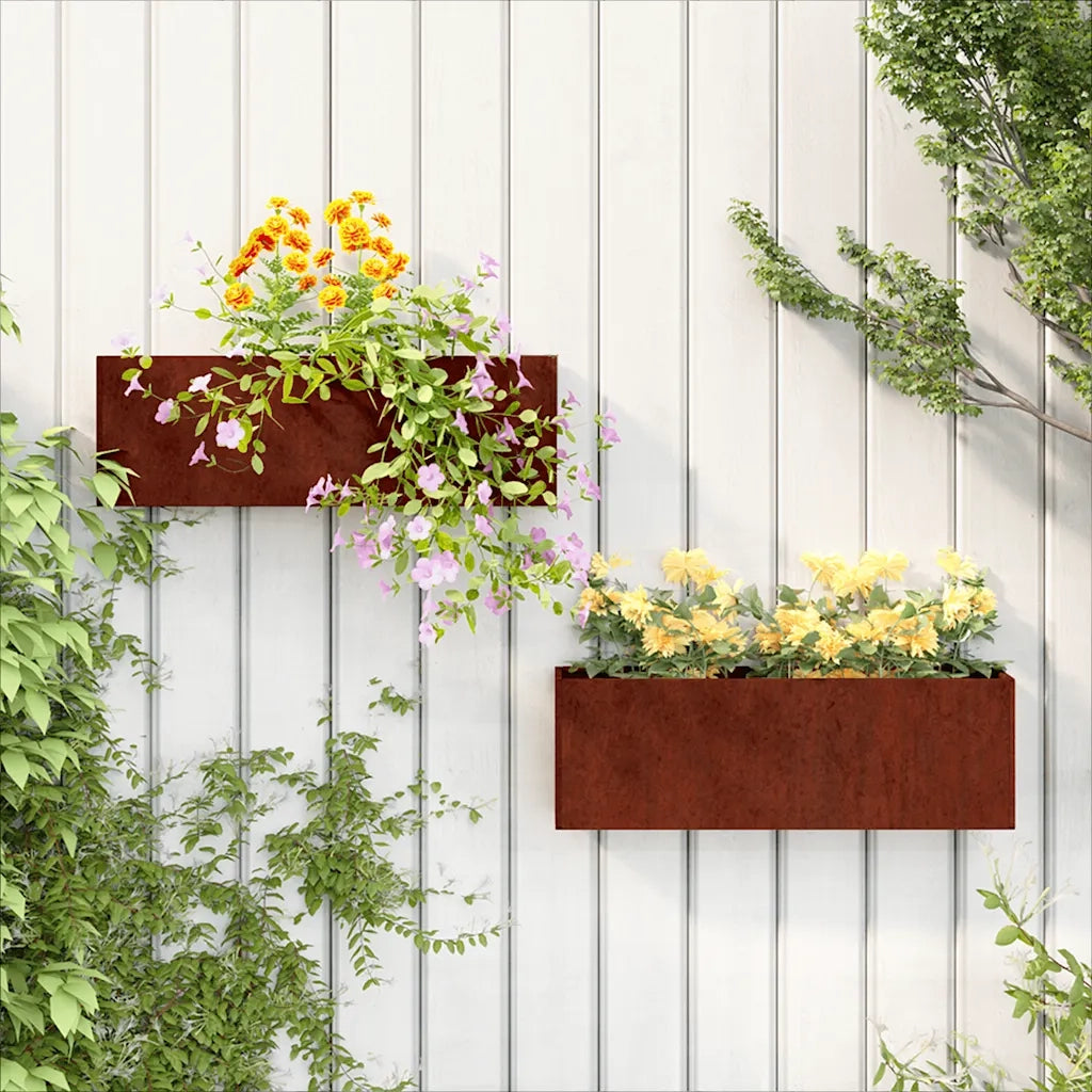 2 pz Fioriere | Cassetta per fiori | Vaso da Parete Ruggine in Acciaio Corten 53x10x17 cm