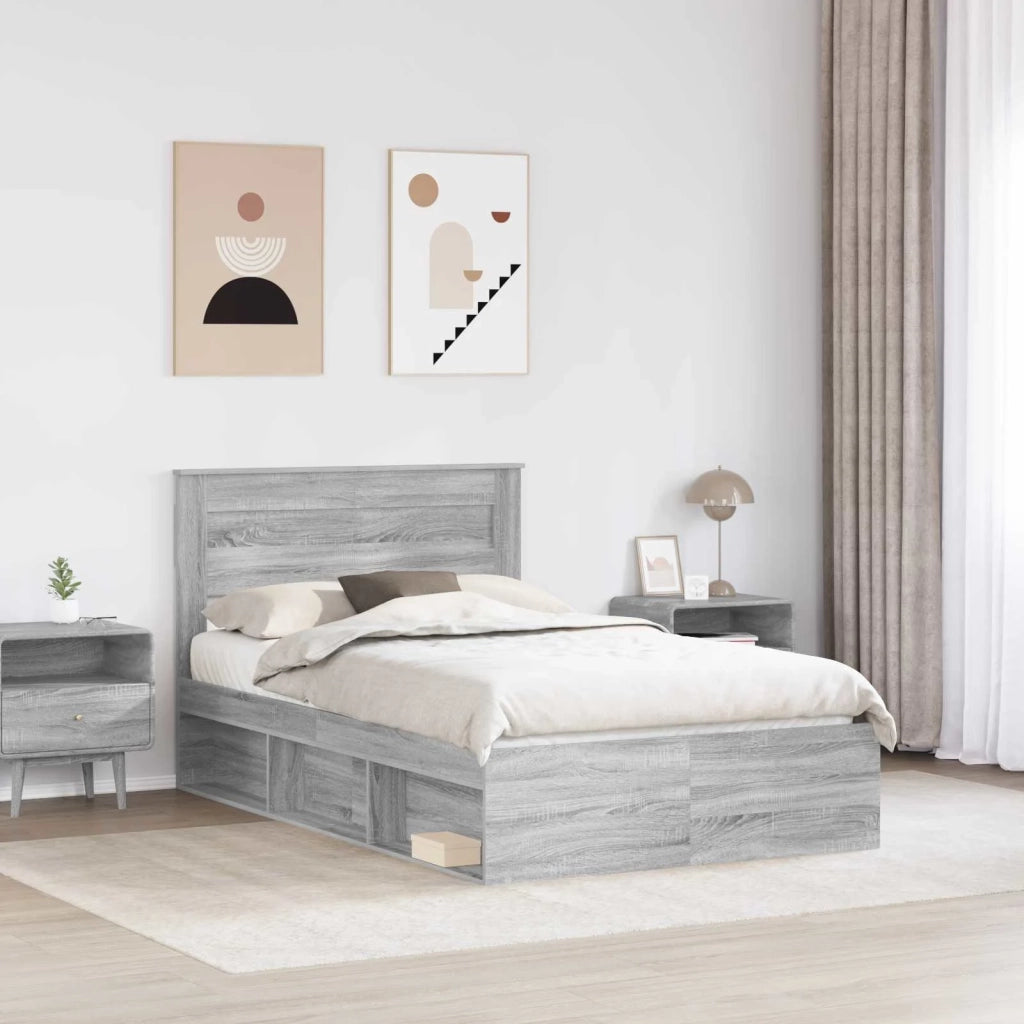 Letto matrimoniale | Letto per adulti | Struttura del letto Grigio Sonoma 120 x 190 cm Pino massello