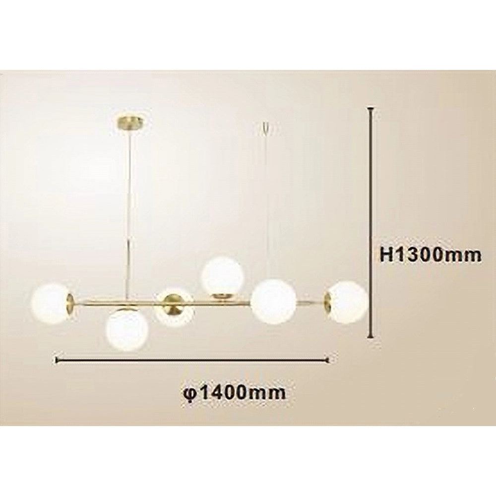Trade Shop - Lampadario A Sospensione Oro Con 6 Sfere Bolle Bianche In Vetro Attacco G9 33726 -