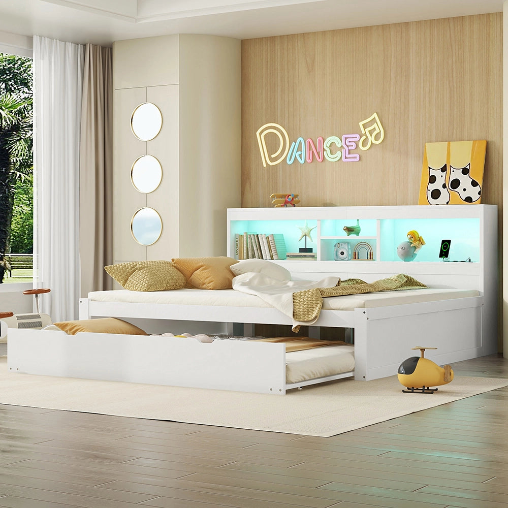 Divano letto daybed - Xylo - 140x200 cm LED USB contenitore bianco
