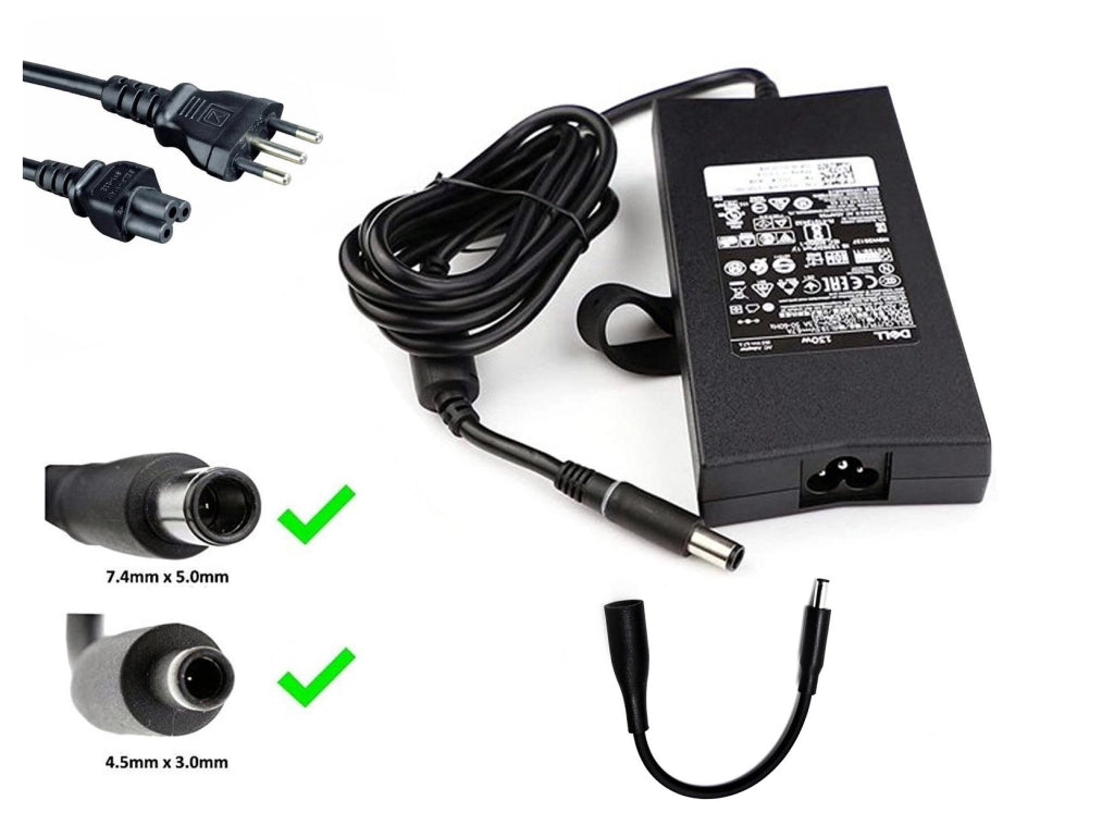 Alimentatore originale Dell 19,5V 130W 6,7A connettore tondo grande 7.4x5.0mm più adattatore a spinotto piccolo 4.5x3.0 con cavo di alimentazione - Ricondizionato