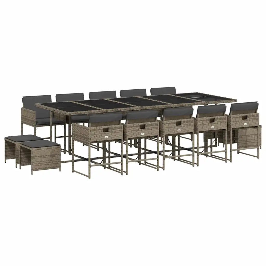 Set da Pranzo da Giardino 15 pz con Cuscini Grigio Polyrattan 3211352