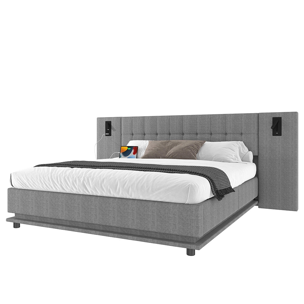 Letto-Xylo-180x200 cm-LED, spot, USB, lino grigio