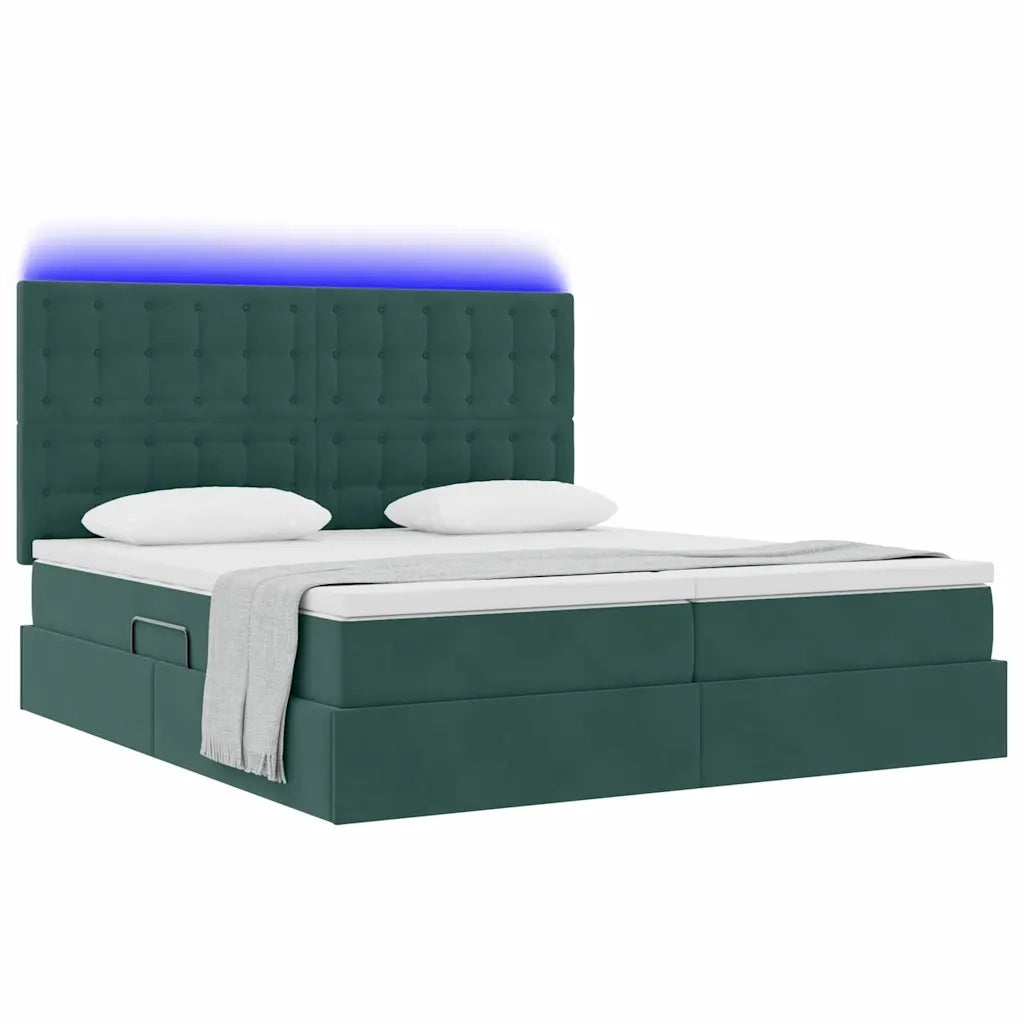 Letto con luci a strisce a LED Verde Scuro 200 x 200 cm Velluto