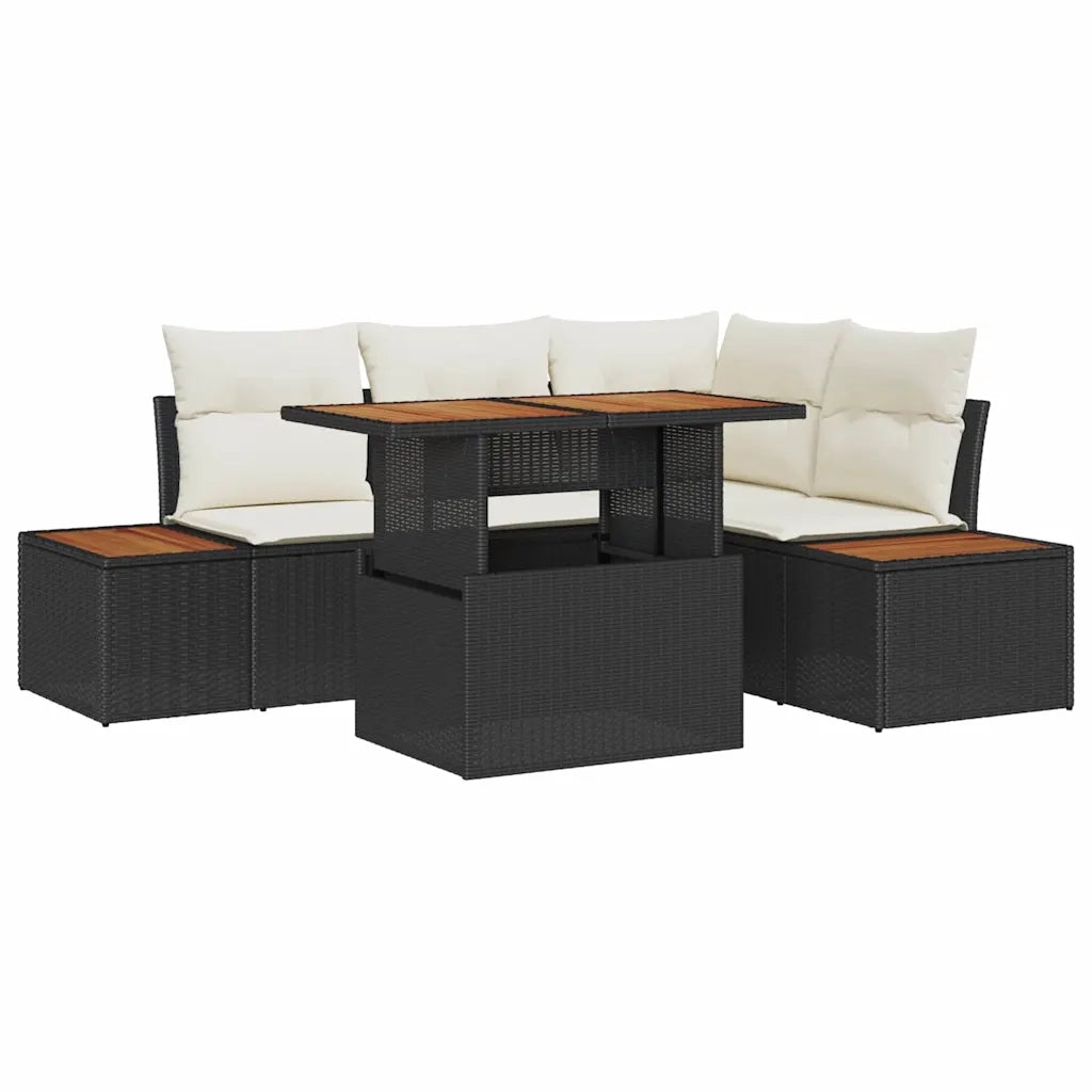 Set Divano da Giardino con archiviazione 5 pcs Nero Poly Rattan