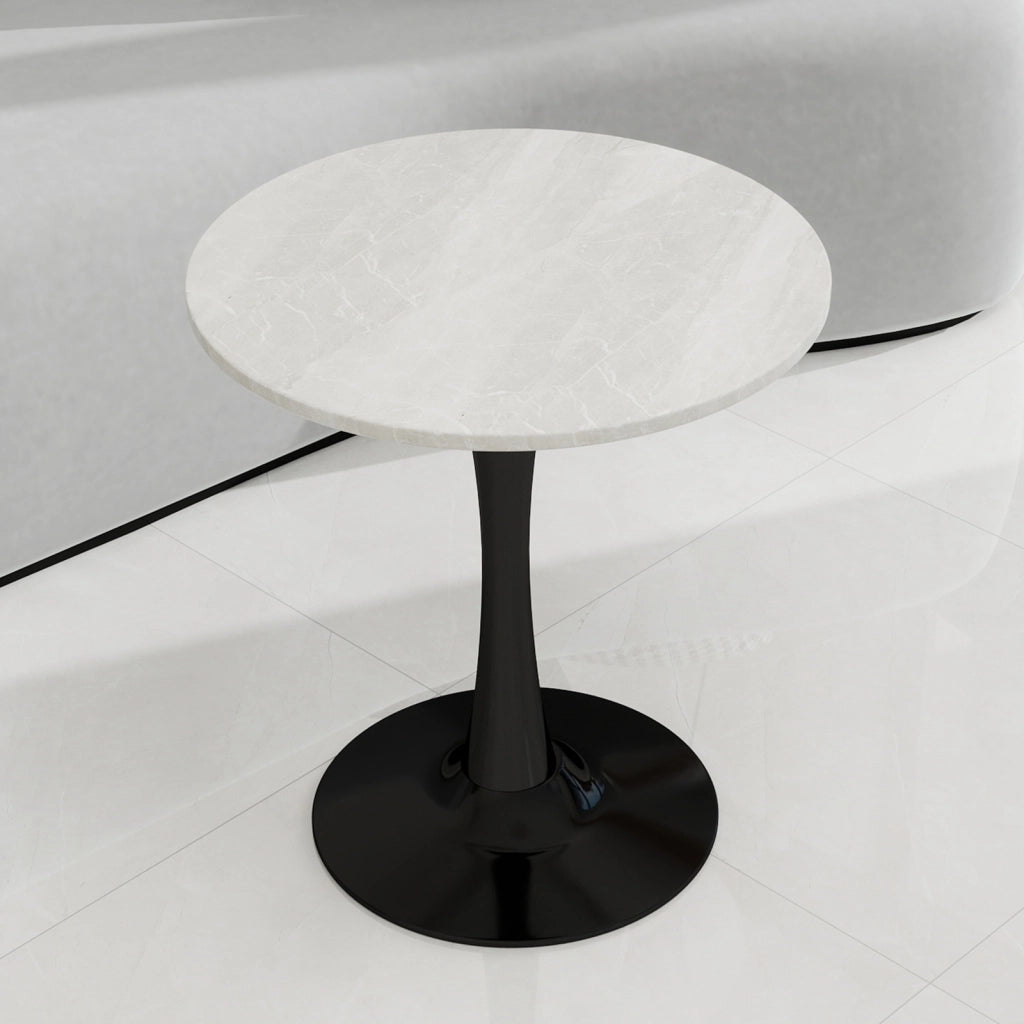 Tavolino rotondo moderno in marmo artificiale nero e bianco