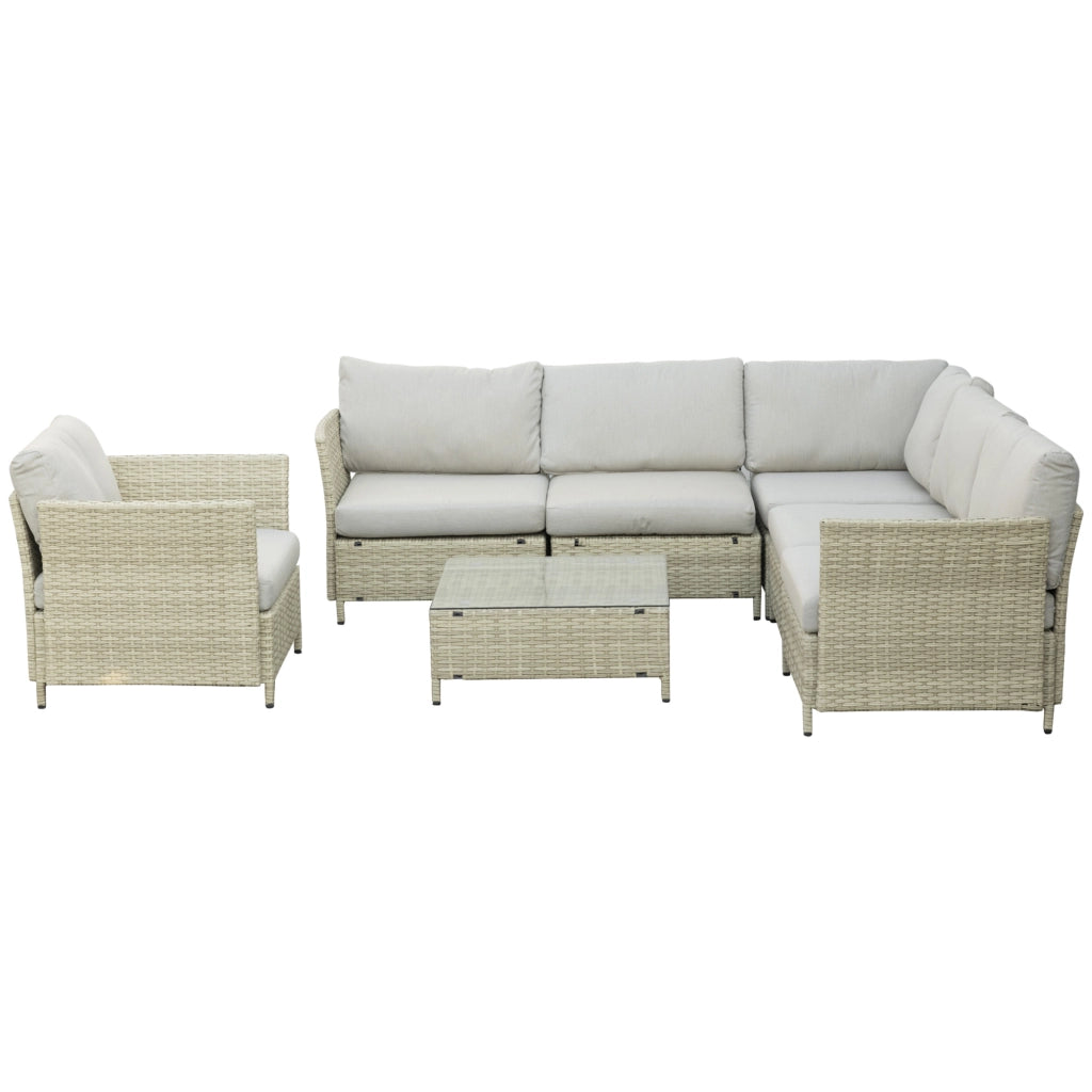 Set Salotto Giardino 7 Pezzi Modulabile ¨C Xylo ¨C Polyrattan Beige con Cuscini