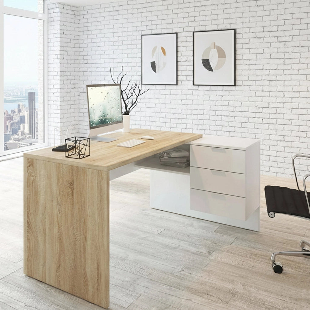 Agnello, Scrivania 2 Cassetti, 145x108x73h cm Marrone Rovere