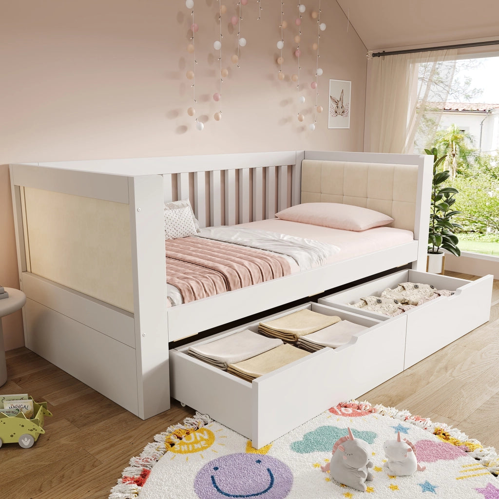 LETTO a una piazza 90x200 cm Bianco con 2 cassetti