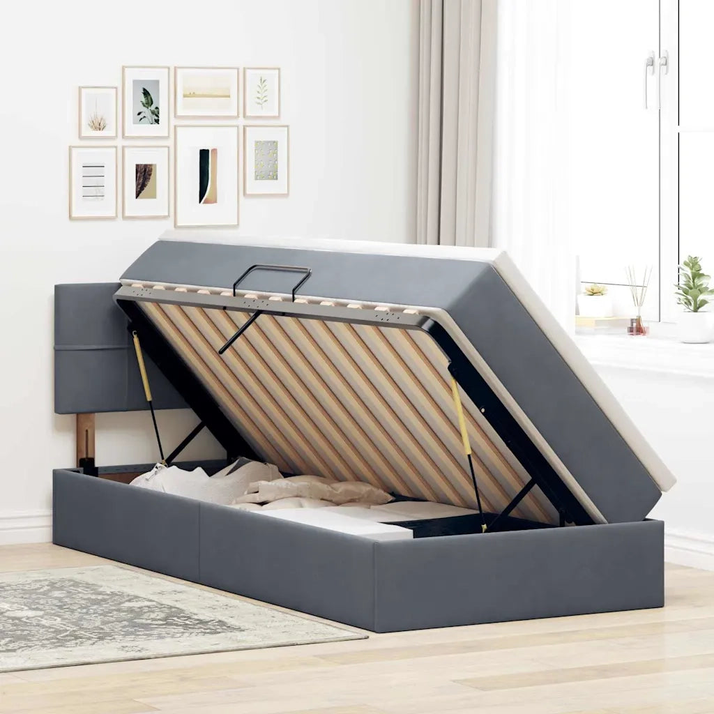 Letto con Contenitore Grigio scuro 90 x 190 cm Velluto