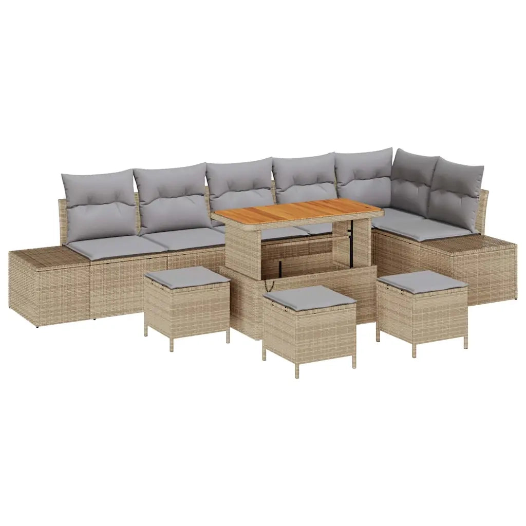 Set Divano da Giardino con cuscino 10 pcs Beige polyrattan 3362812