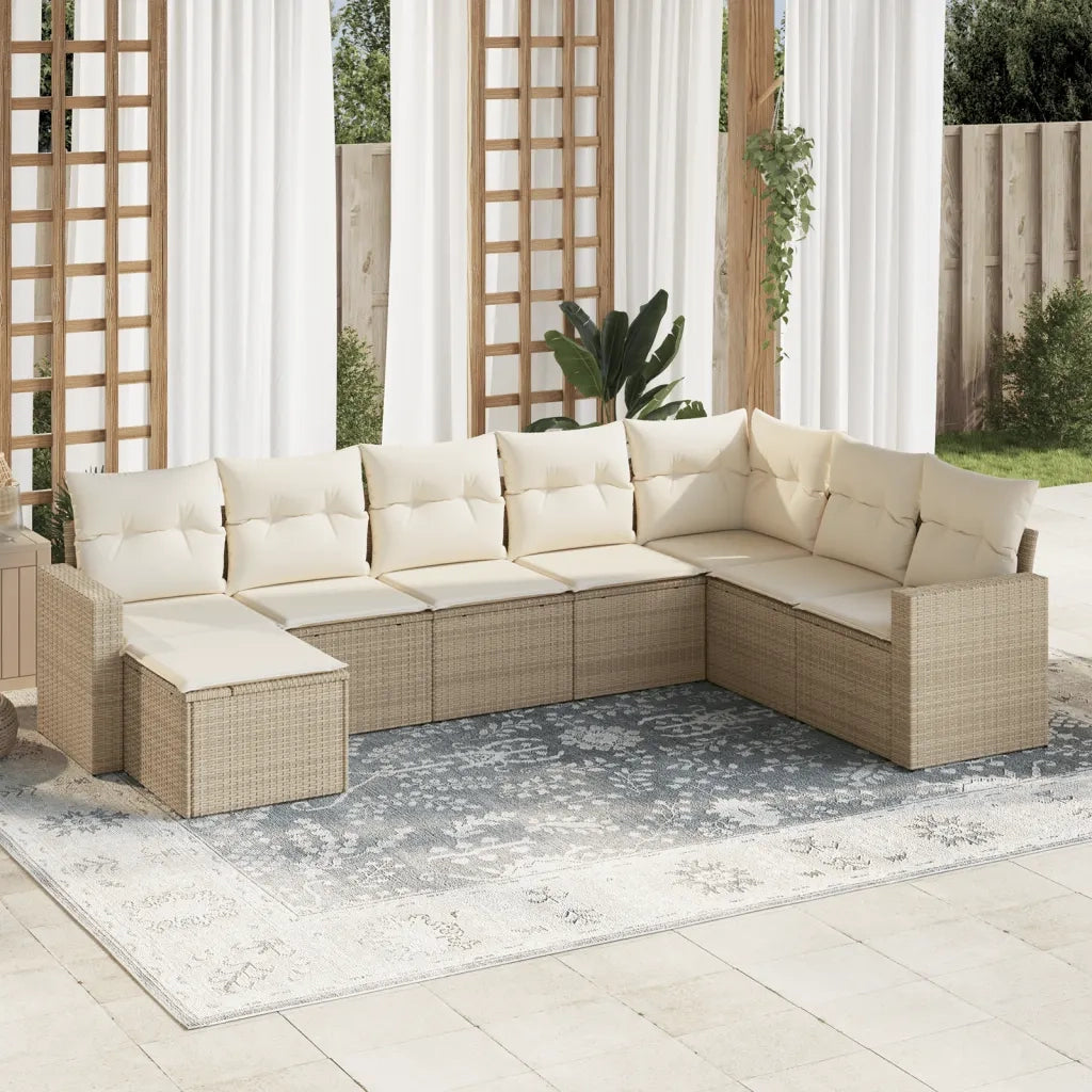 Set Divano da Giardino 8 pz con Cuscini Beige in Polyrattan 3219348