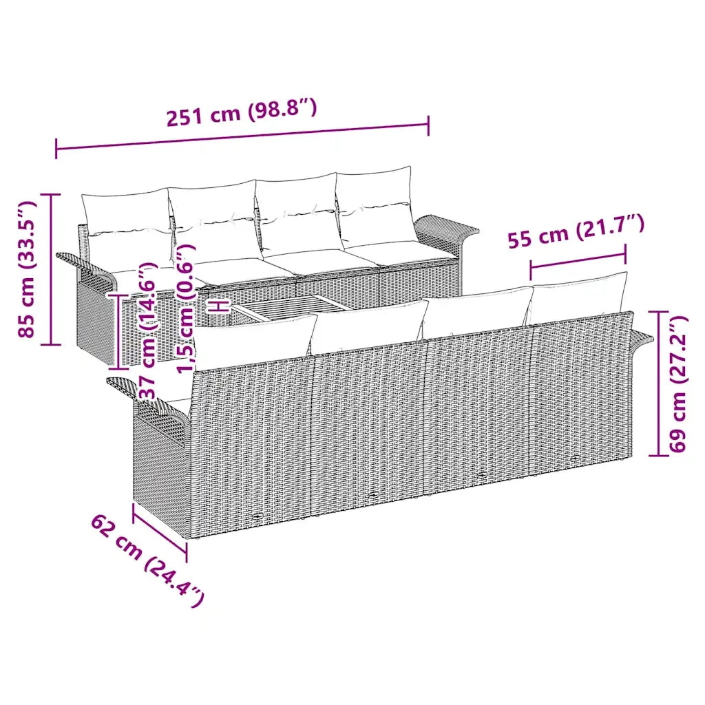 Set Divano da Giardino con cuscino 9 pcs Nero polyrattan 3347299