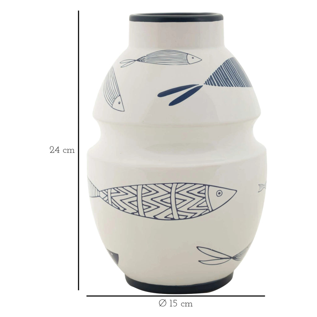 Aurel, Vaso Disegni con Pesci, Bianco
