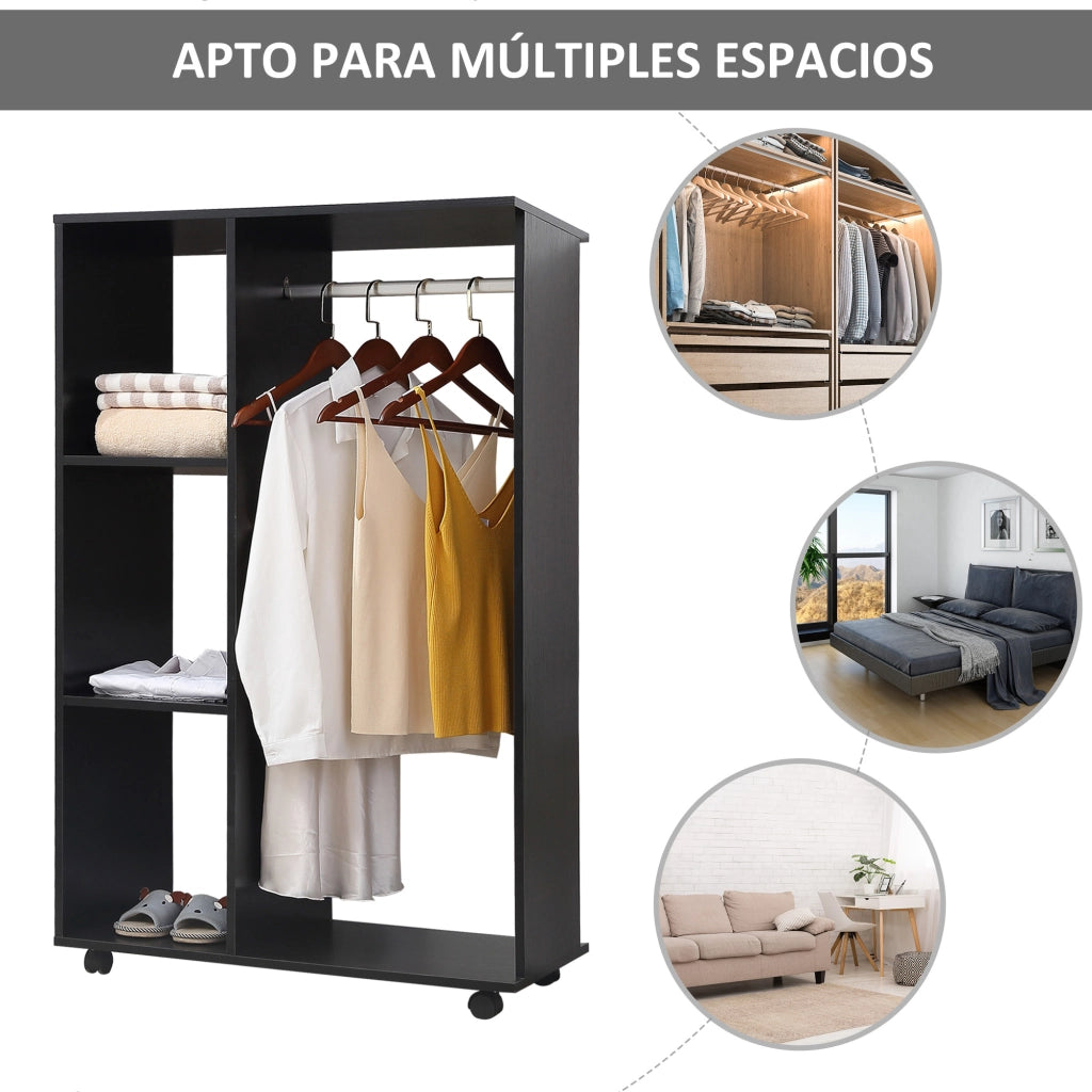 Armadio con Ruote e Appendiabiti ¨C Zephmum ¨C Nero 80x40x128 cm
