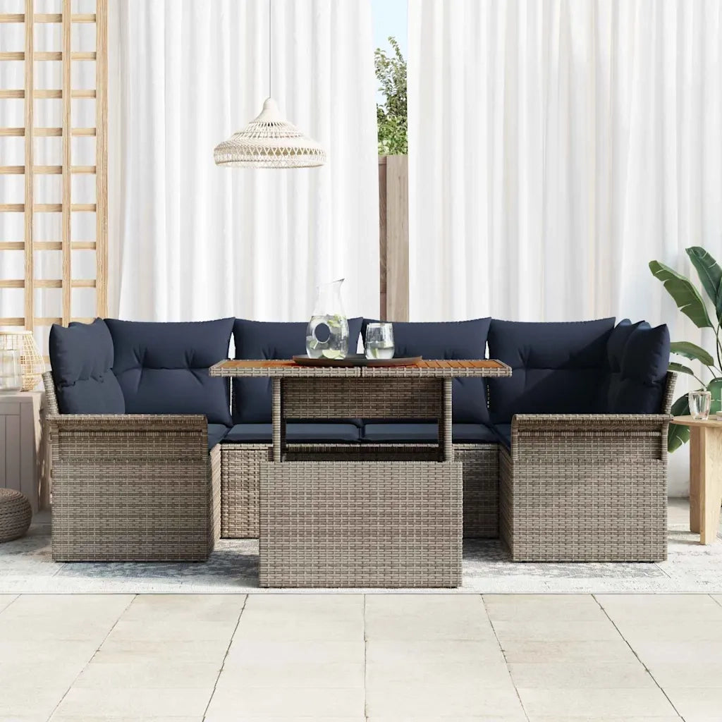 Set Divano da Giardino con cuscino 7 pcs grigio e blu navy 3349289