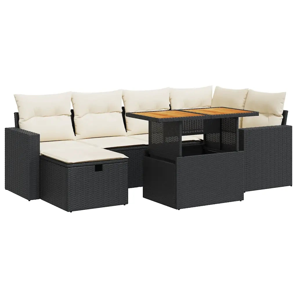 Set Divani da Giardino con Cuscini 8 pz Nero Polyrattan Acacia 3328001