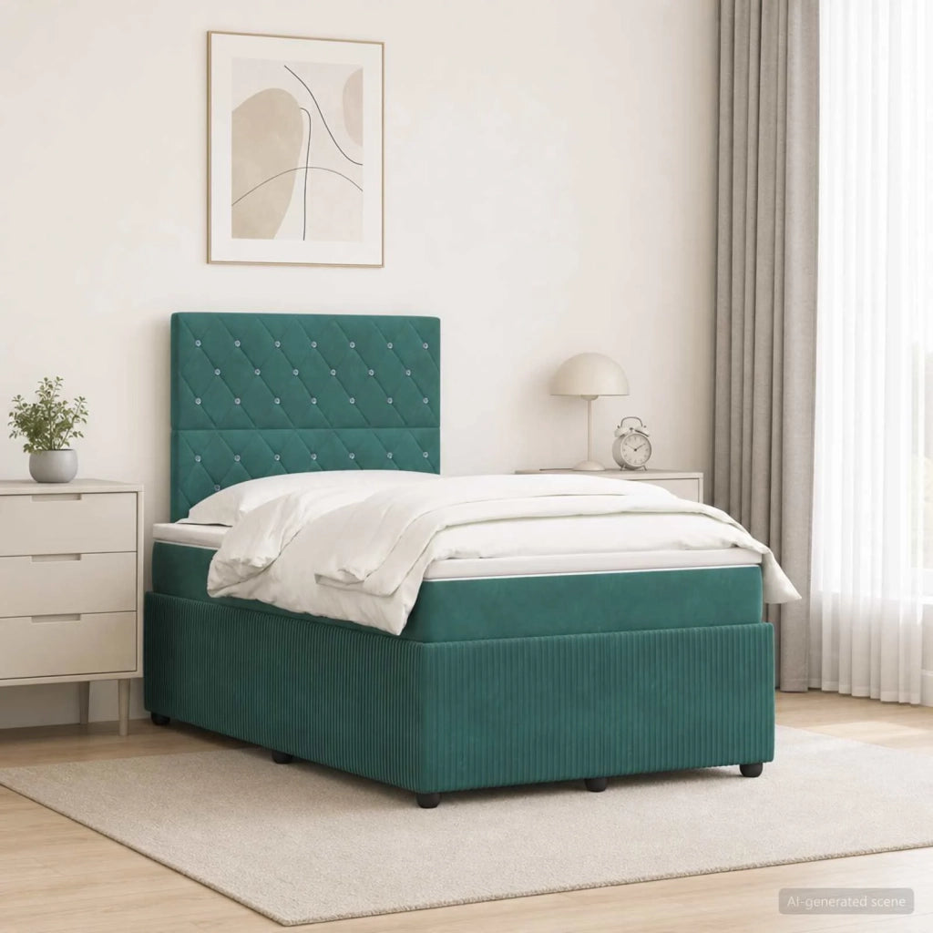 Letto Box Spring LED con Materasso Verde Scuro 120 x 190 cm 3456026