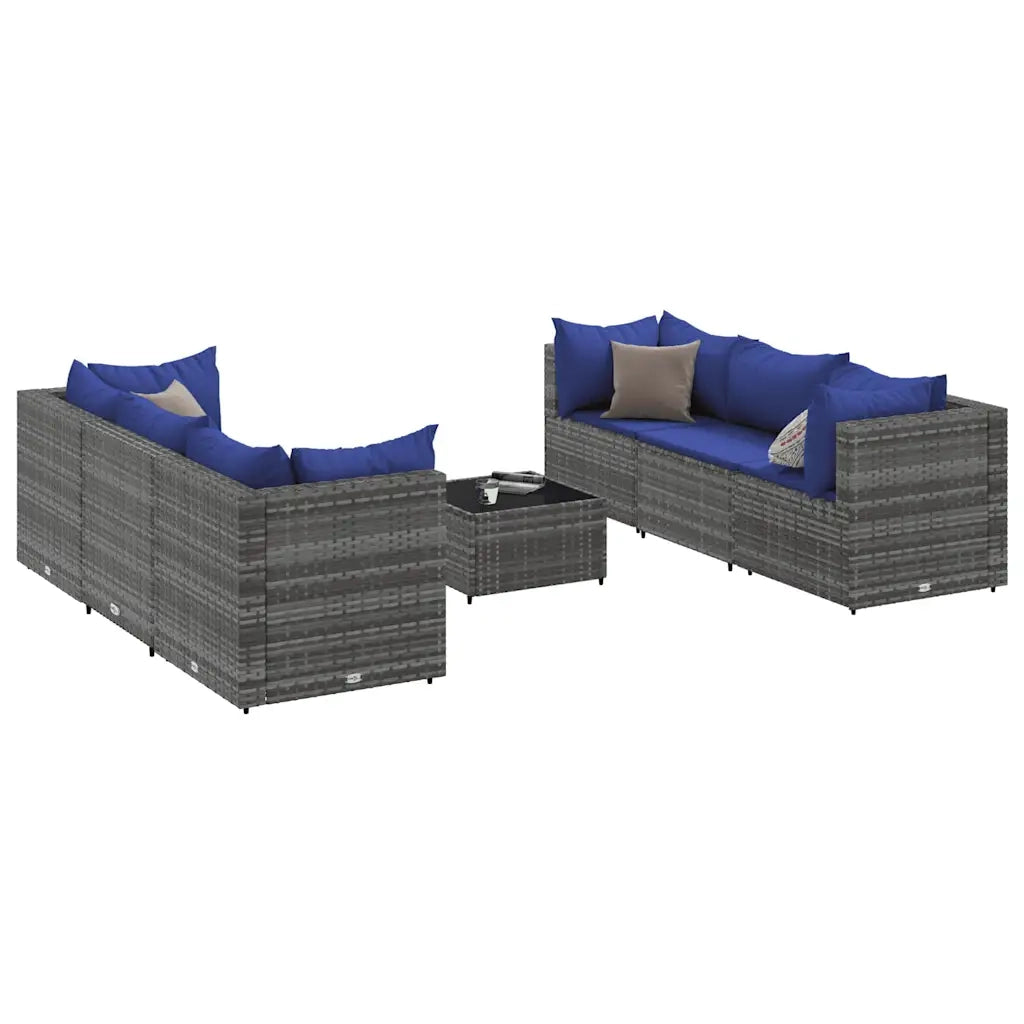 Set Divani da Giardino 7 pz con Cuscini in Polyrattan Grigio 3308031