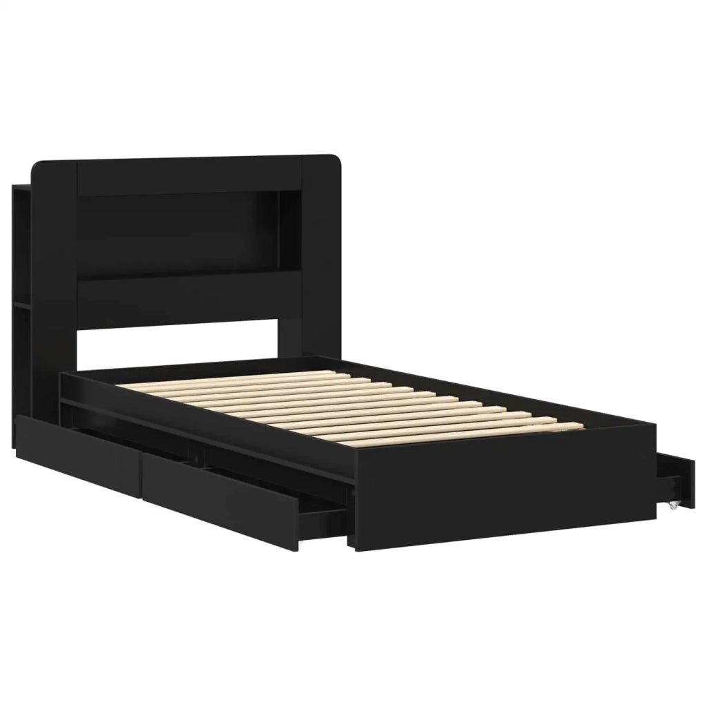 Letto singolo | Letto per adulti | Telaio del letto con storage con cassetto Nero 75 x 190 cm