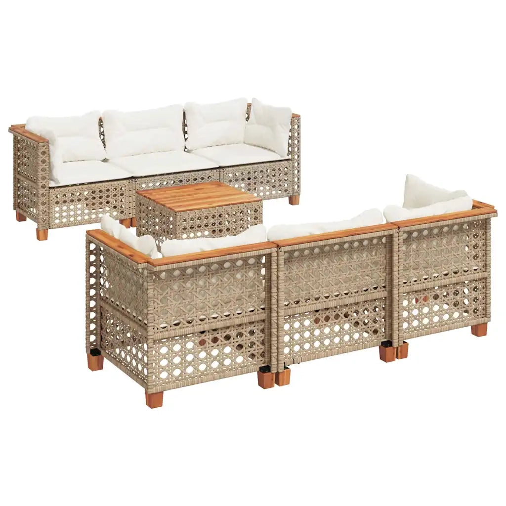 Set Divani da Giardino 7 pz con Cuscini Beige in Polyrattan 3261742