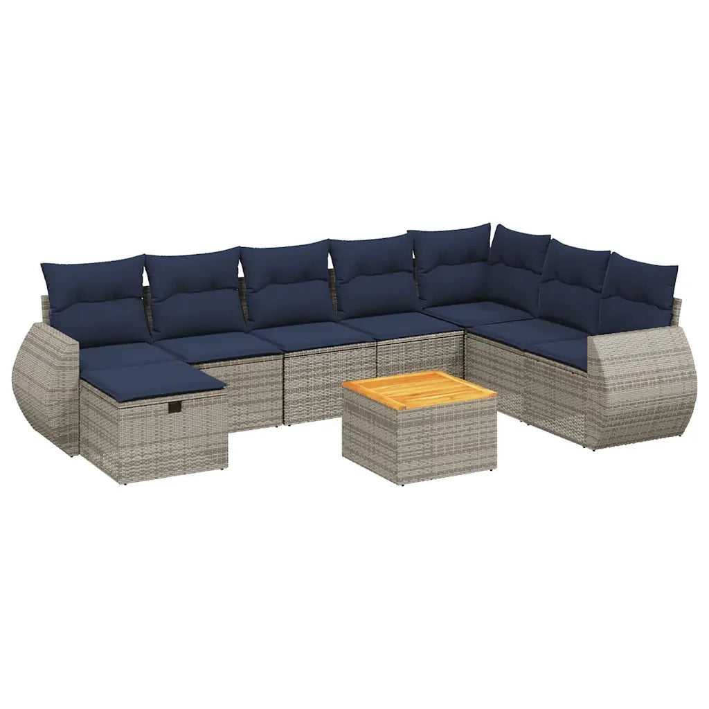 Set Divani da Giardino 9 pz con Cuscini Grigio in Polyrattan 3265100
