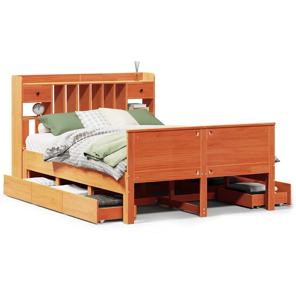 Letto Libreria senza Materasso Marrone Cera 150x200 cm in Pino 3308920