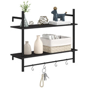 Scaffale a Parete 2 Livelli con 4 Ganci ¨C Minimal ¨C 80x24x65 cm Nero
