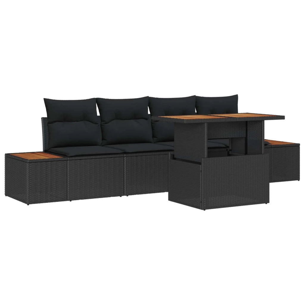 Set da Pranzo per Giardino con cuscino 5 pcs Nero e Marrone