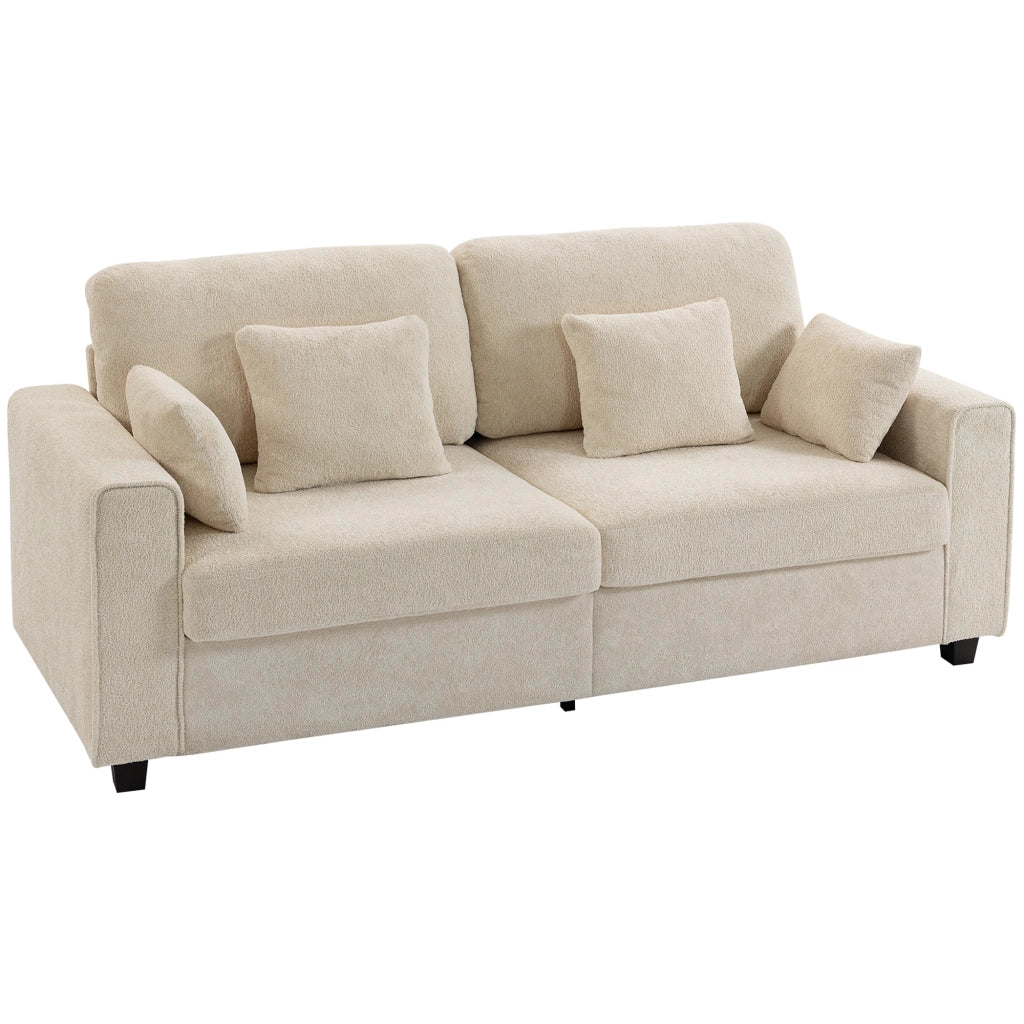Divano 3 Posti Tessuto Velluto ¨C Zephmum ¨C Beige con Cuscini