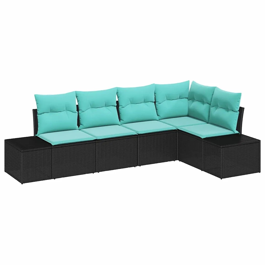 Set Divano da Giardino 5 pz Nero e Turchese polyrattan 3355735