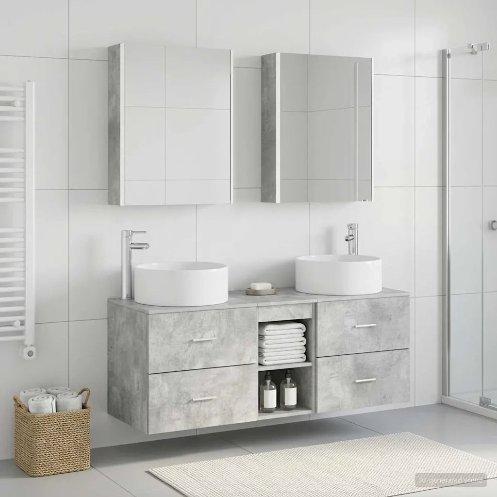 Set di mobili per il bagno 5 pz Grigio Cemento 3407090