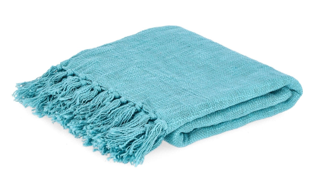 Plaid in Cotone con Frange Turchese 130x170 cm - MEI-JIE