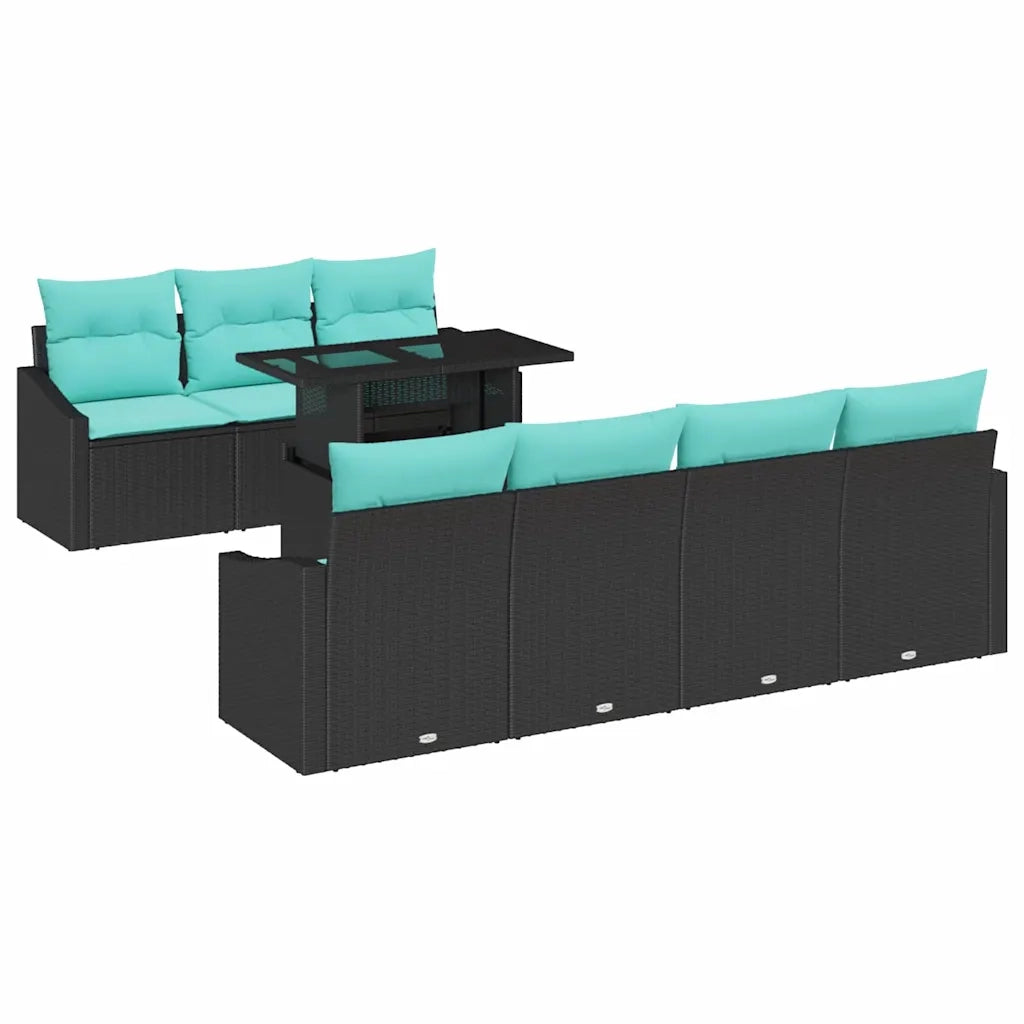 Set Divano da Giardino con cuscino 8 pcs Nero e Blu polyrattan 3348952