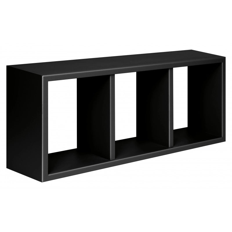 Mensola da Muro a 3 scomparti, Libreria Sospesa, Libreria da Parete, Scaffale da Parete, Nero, 70x30 p15,5 cm - Made in Italy