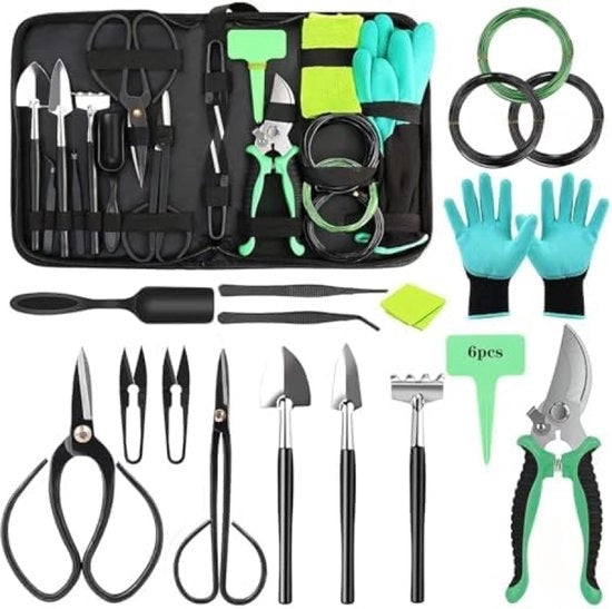 Set di attrezzi per giardinaggio completo con 24 componenti e borsa portatile