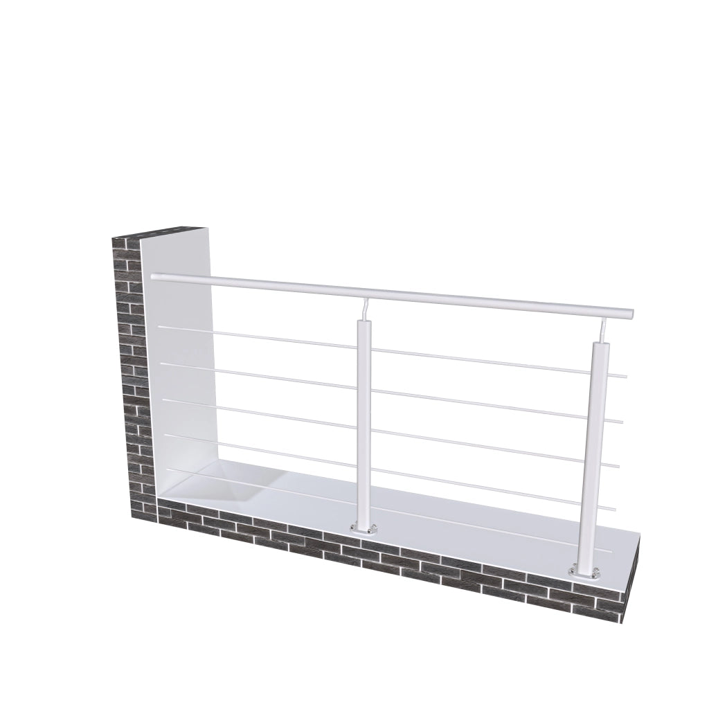 Ringhiera Parapetto in Alluminio Argento Opaco 200x100cm a Fissaggio a Pavimento, con supporto di collegamento a Parete