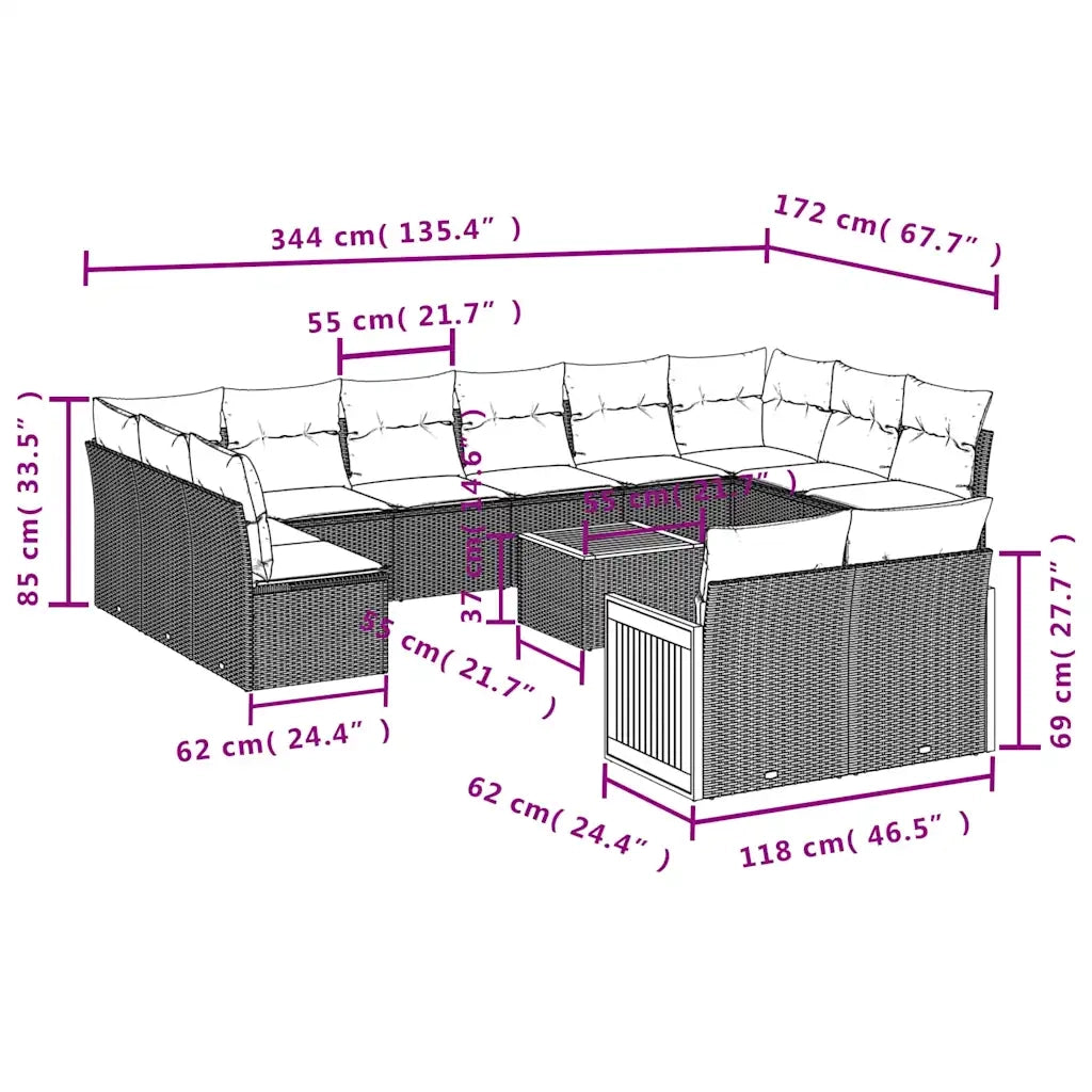 Set Divani da Giardino 13 pz con Cuscini Nero in Polyrattan 3228129