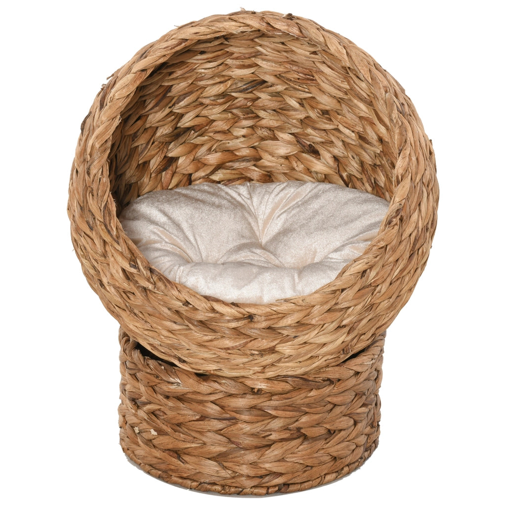 Letto per Gatti in Rattan con Cuscino ¨C Minimal ¨C Marrone 50x42x60 cm
