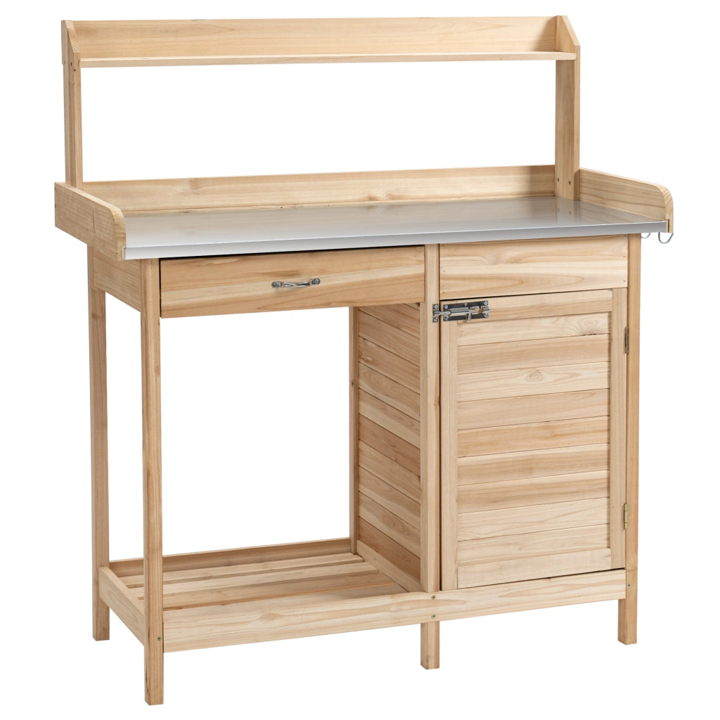 Tavolo da giardino in legno con 2 ripiani, cassetto e armadietto ¨C Minimal ¨C 90x60x80 cm