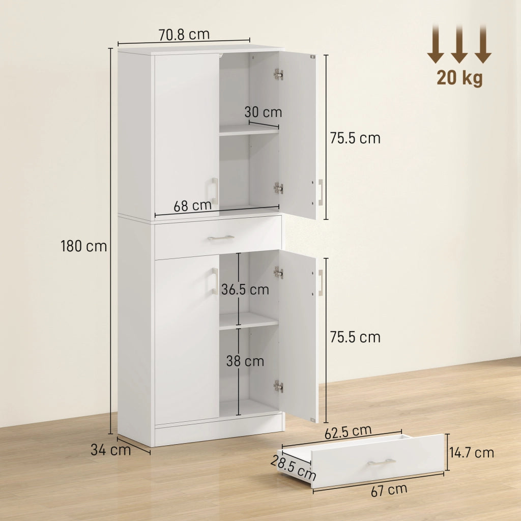 Credenza Cucina Alta con 2 Armadi e Cassetto ¨C zephmum ¨C Bianco