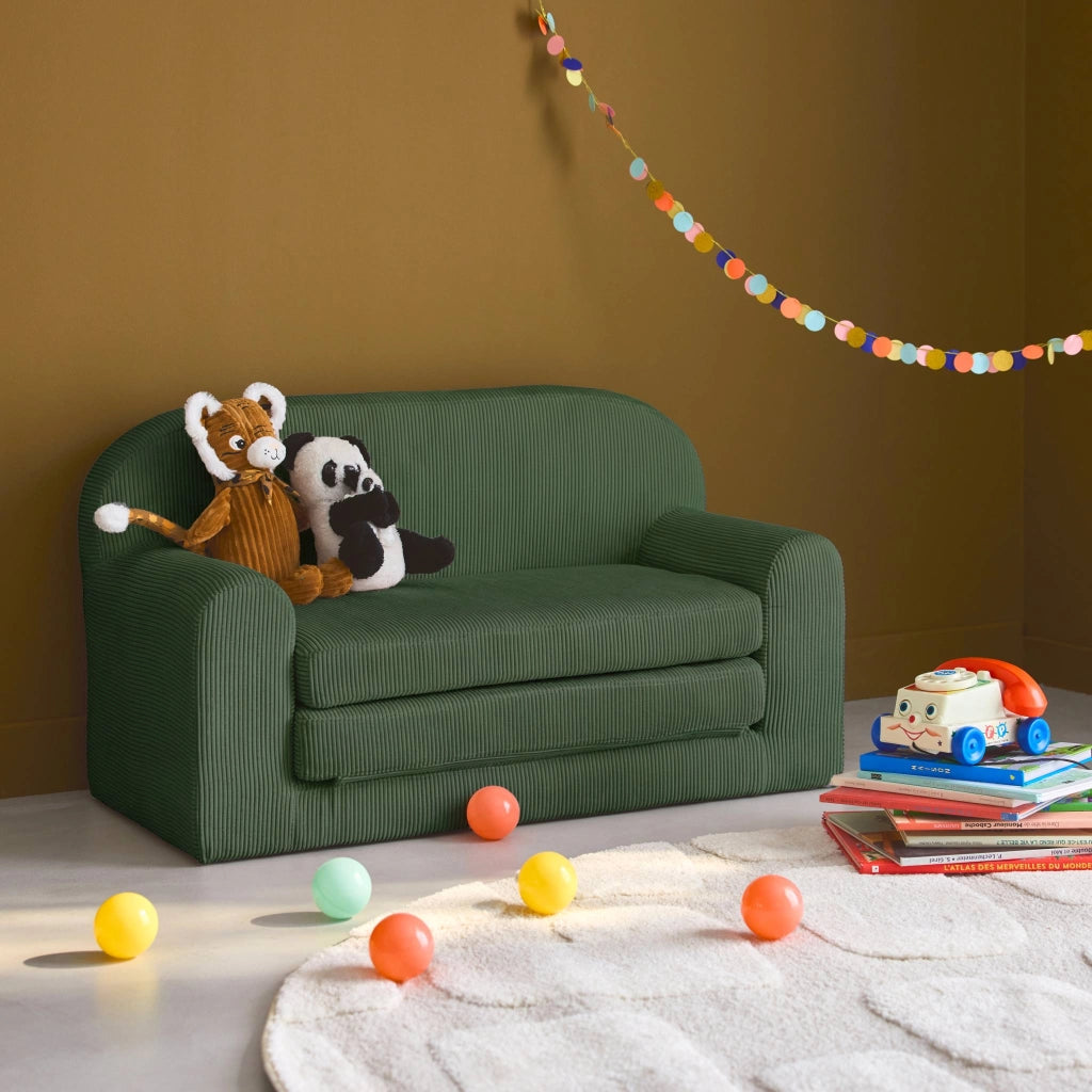 Divano letto per bambini in velluto a coste, verde kaki