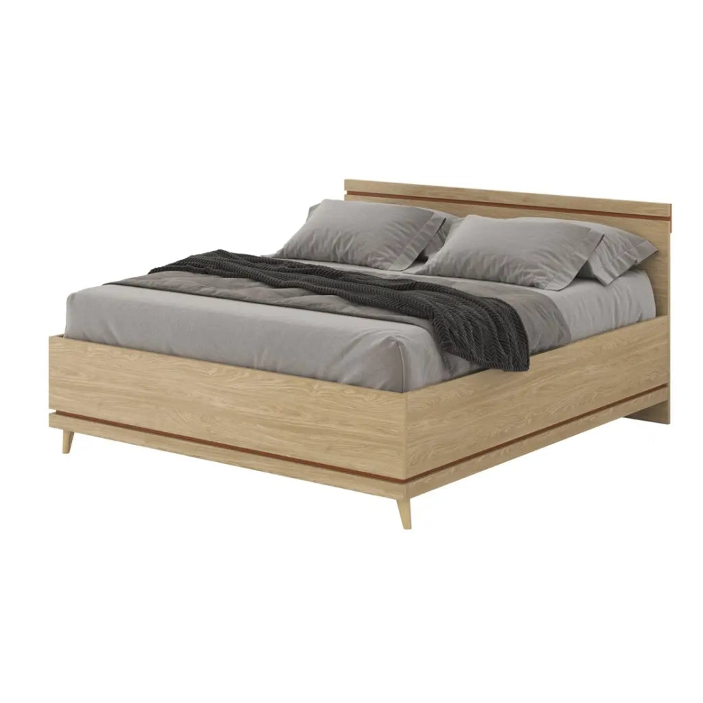 Letto + rete NOKI – 160x200 cm rovere chiaro e moka – Stile scandinavo