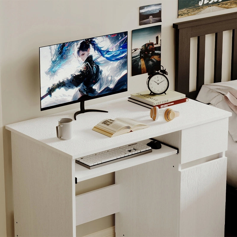 Scrivania per computer, tavolo bianco moderno per ragazzi con cassetto e ripiano