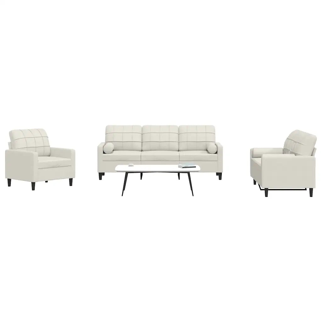 Set di Divani 3 pz con Cuscini e Rinforzi Crema in Velluto 3278379