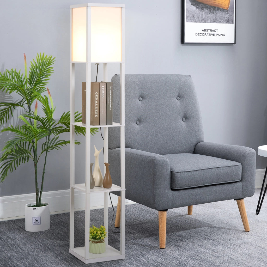 Libreria Lampada da Terra con Scaffale ¨C Minimal ¨C Bianco
