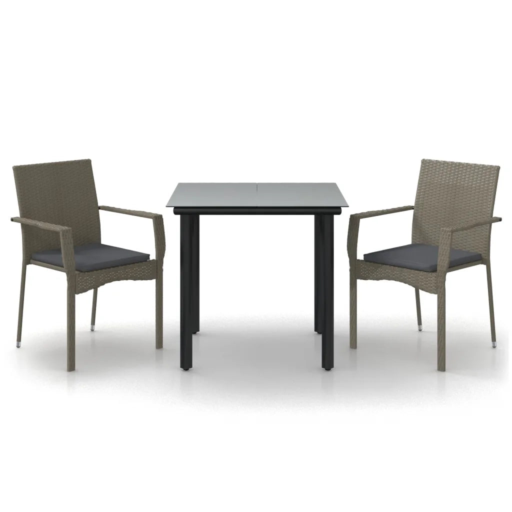 Set Salotto Giardino 3 pz | Set di Mobili da Esterno con Cuscini Nero e Grigio Polyrattan